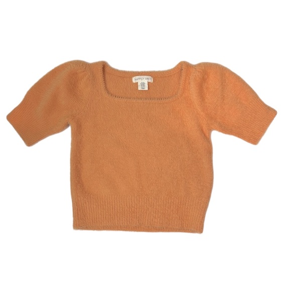 Happily Gray Sweaters - Happily Gray melon orange cropped short sleeve soft fuzzy sweater Size XS